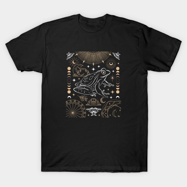 Witchy Frog Under Moon Phases,  Dark Academia Magician, Cottagecore Fairy Magic T-Shirt by Ministry Of Frogs